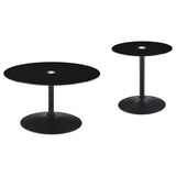 Ganso 2-Piece Round Glass Top Coffee and End Table Set, Black