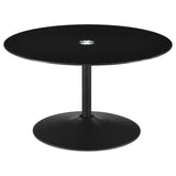Ganso 2-Piece Round Glass Top Coffee and End Table Set, Black