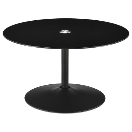Ganso 2-Piece Round Glass Top Coffee and End Table Set, Black