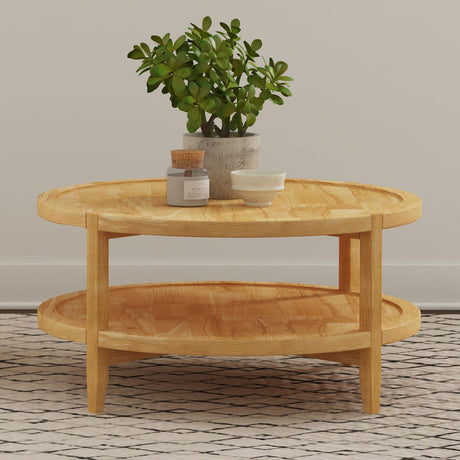 Camillo Round Solid Wood Coffee Table in Maple Brown