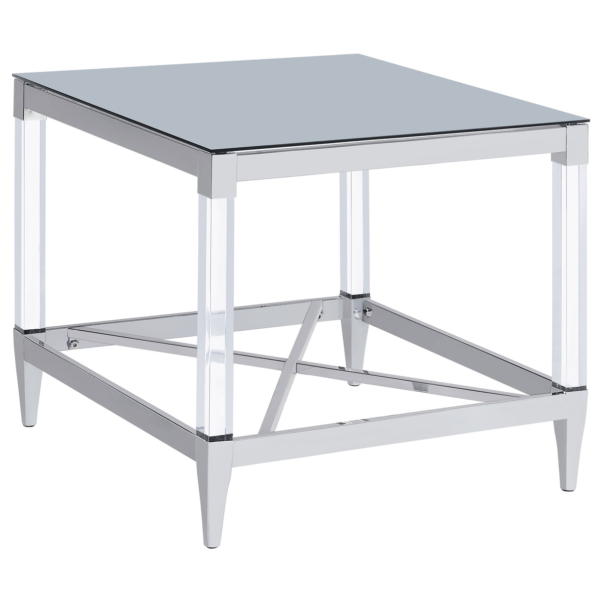 Lindley Square Mirrored End Table with Chrome Frame