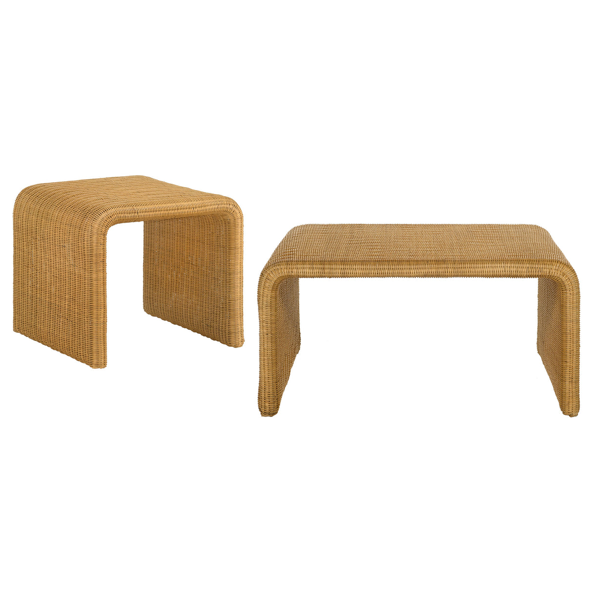 Cahya 2-Piece Rattan Coffee and End Table Set, Natural