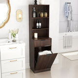 Tall Narrow Fluted Storage Cabinet With Trash Bin Compartment For Kitchen (Trash Can Not Included)