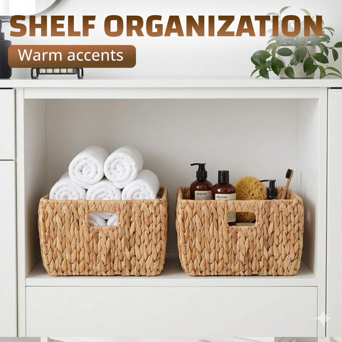 Storage Basket With Handles, Organizer Bin For Shelves Or Living Room - Light Brown