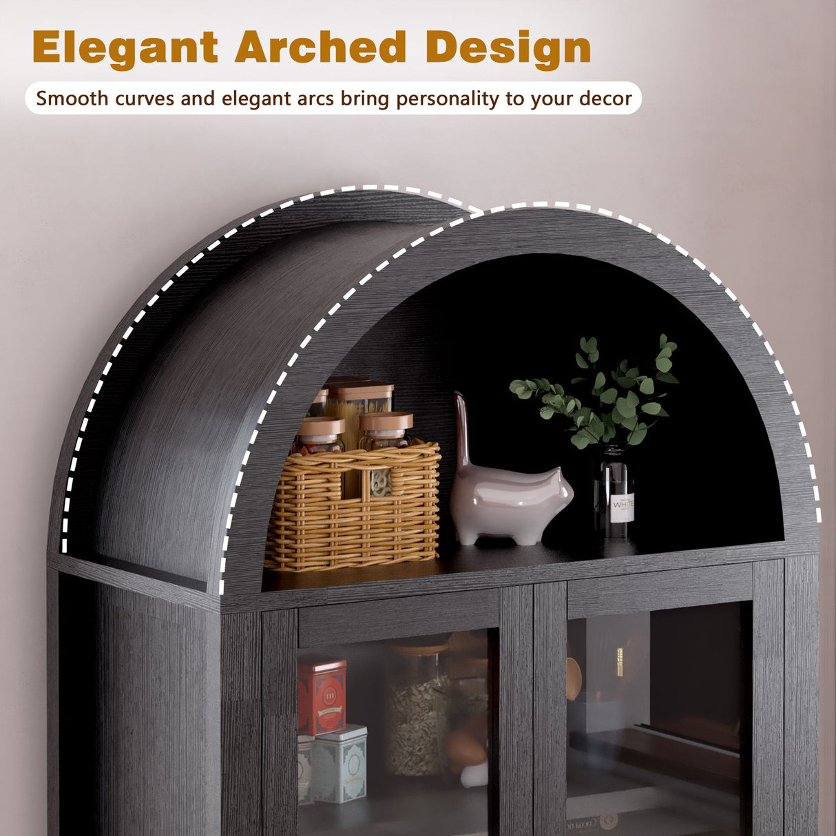 Fluted Tall Arched Pantry Cabinet With Adjustable Shelves