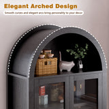 Fluted Tall Arched Pantry Cabinet With Adjustable Shelves