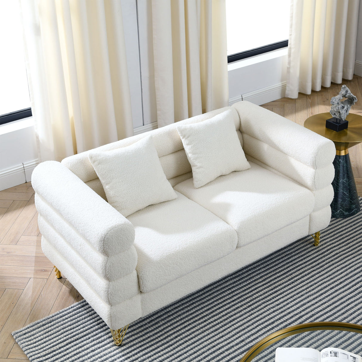 Oversized 2 Seater Sectional Sofa With Deep Seating And 2 Pillows