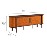 71 Inch Curved Vegan Leather Oval TV Stand in Walnut Tan - TV Stands available at Alpine Outlets in Denver