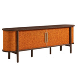 71 Inch Curved Vegan Leather Oval TV Stand in Walnut Tan - TV Stands available at Alpine Outlets in Denver