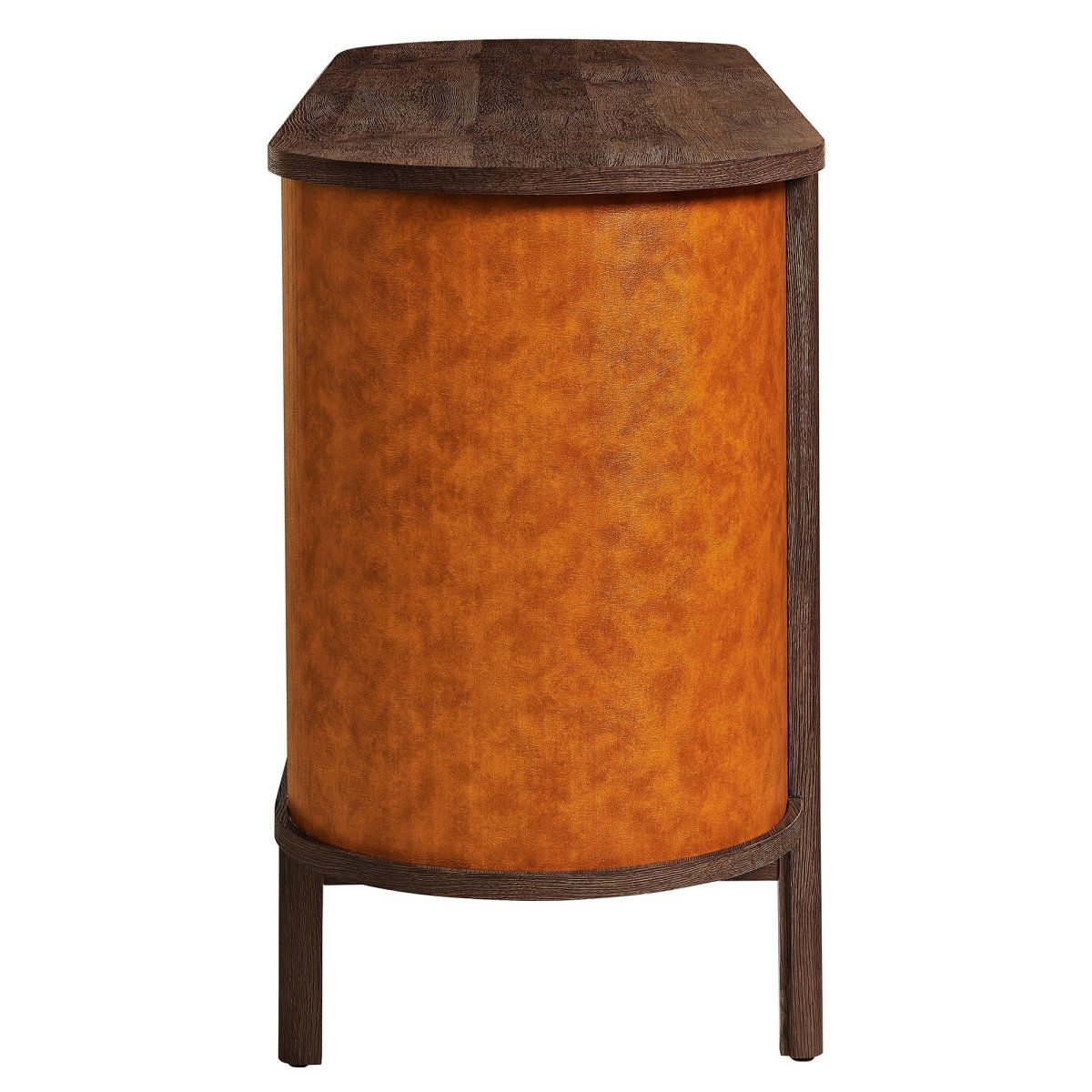 71 Inch Curved Vegan Leather Oval TV Stand in Walnut Tan - TV Stands available at Alpine Outlets in Denver