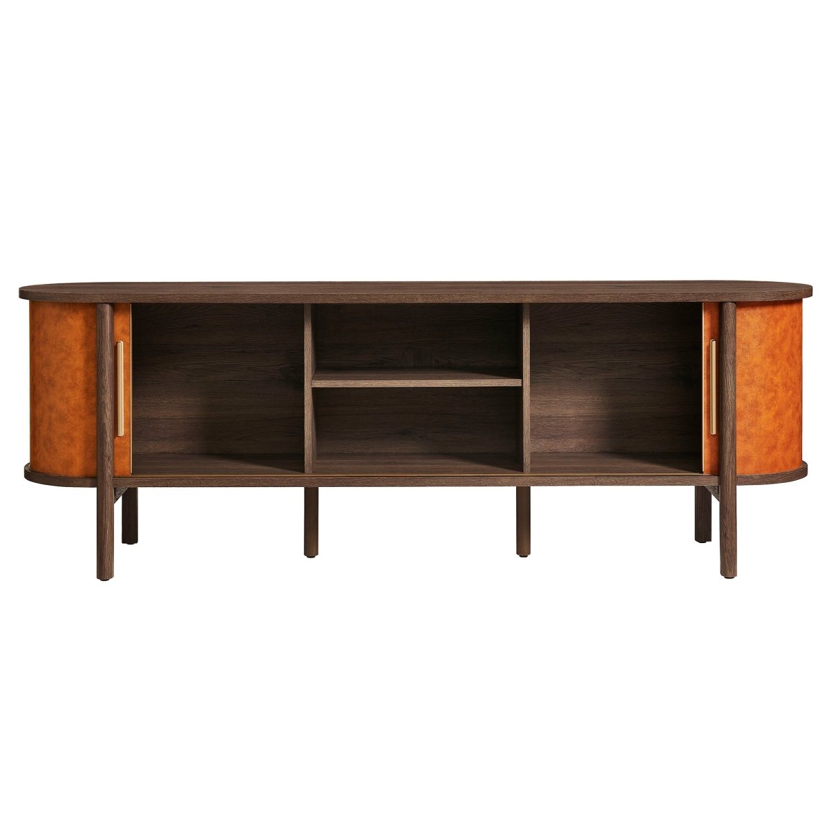 71 Inch Curved Vegan Leather Oval TV Stand in Walnut Tan - TV Stands available at Alpine Outlets in Denver