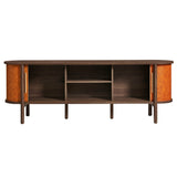 71 Inch Curved Vegan Leather Oval TV Stand in Walnut Tan - TV Stands available at Alpine Outlets in Denver