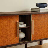 71 Inch Curved Vegan Leather Oval TV Stand in Walnut Tan - TV Stands available at Alpine Outlets in Denver