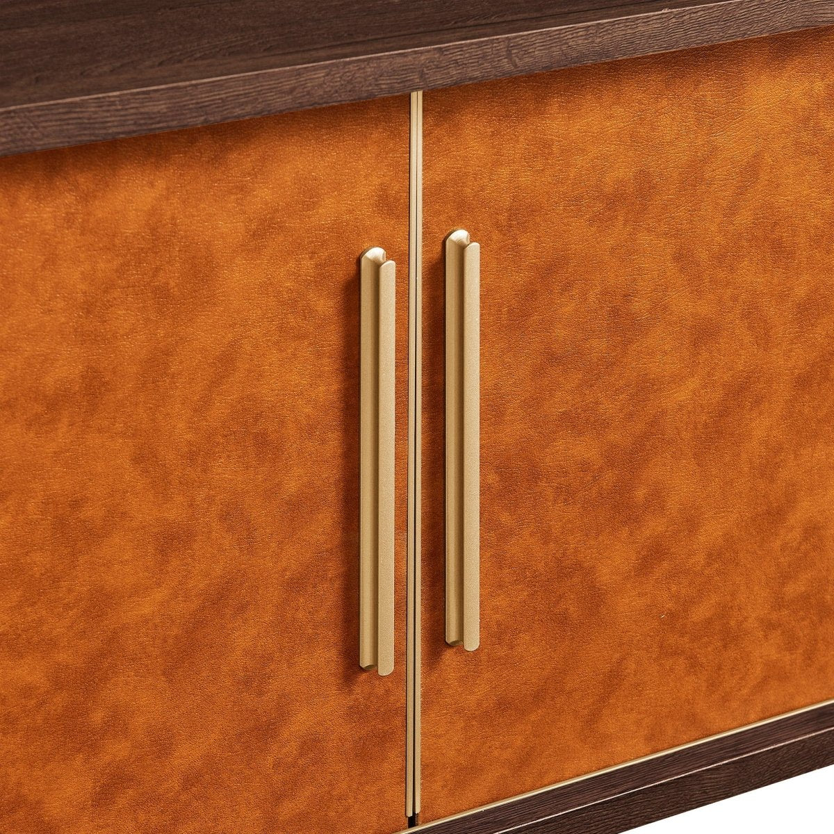 71 Inch Curved Vegan Leather Oval TV Stand in Walnut Tan - TV Stands available at Alpine Outlets in Denver