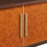 71 Inch Curved Vegan Leather Oval TV Stand in Walnut Tan - TV Stands available at Alpine Outlets in Denver