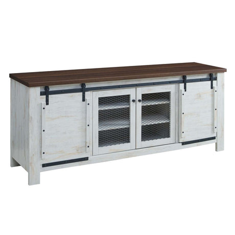 71 Inch Rustic Sliding Door TV Stand in White - TV Stands available at Alpine Outlets in Denver