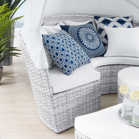 71" Light Gray and White Outdoor Rattan Daybed with Canopy - Outdoor - Alpine Outlets