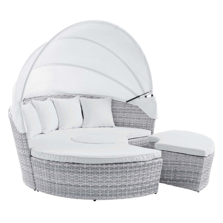 71" Light Gray and White Outdoor Rattan Daybed with Canopy - Outdoor - Alpine Outlets