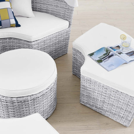 71" Light Gray White Outdoor Rattan Daybed with Canopy - Outdoor - Alpine Outlets