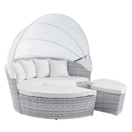 71" Light Gray White Outdoor Rattan Daybed with Canopy - Outdoor - Alpine Outlets
