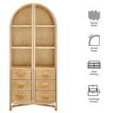 71" Tall Arched Natural Rattan Bookshelf with 6 Storage Drawers - Bookcases available at Alpine Outlets in Denver