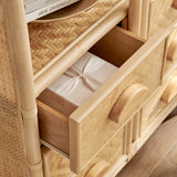 71" Tall Arched Natural Rattan Bookshelf with 6 Storage Drawers - Bookcases available at Alpine Outlets in Denver