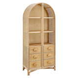 71" Tall Arched Natural Rattan Bookshelf with 6 Storage Drawers - Bookcases available at Alpine Outlets in Denver