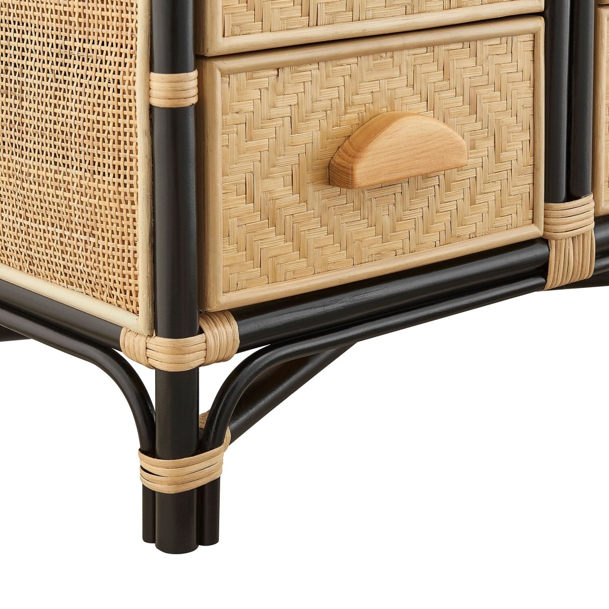 71" Tall Arched Natural Rattan Bookshelf with 6 Storage Drawers - Bookcases available at Alpine Outlets in Denver