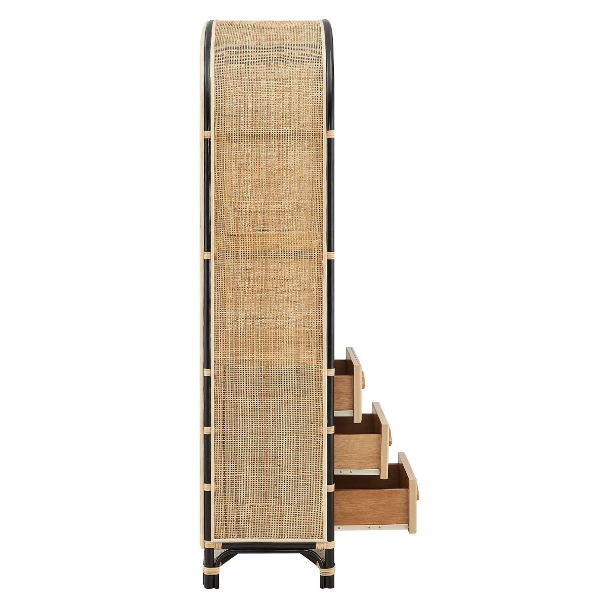 71" Tall Arched Natural Rattan Bookshelf with 6 Storage Drawers - Bookcases available at Alpine Outlets in Denver