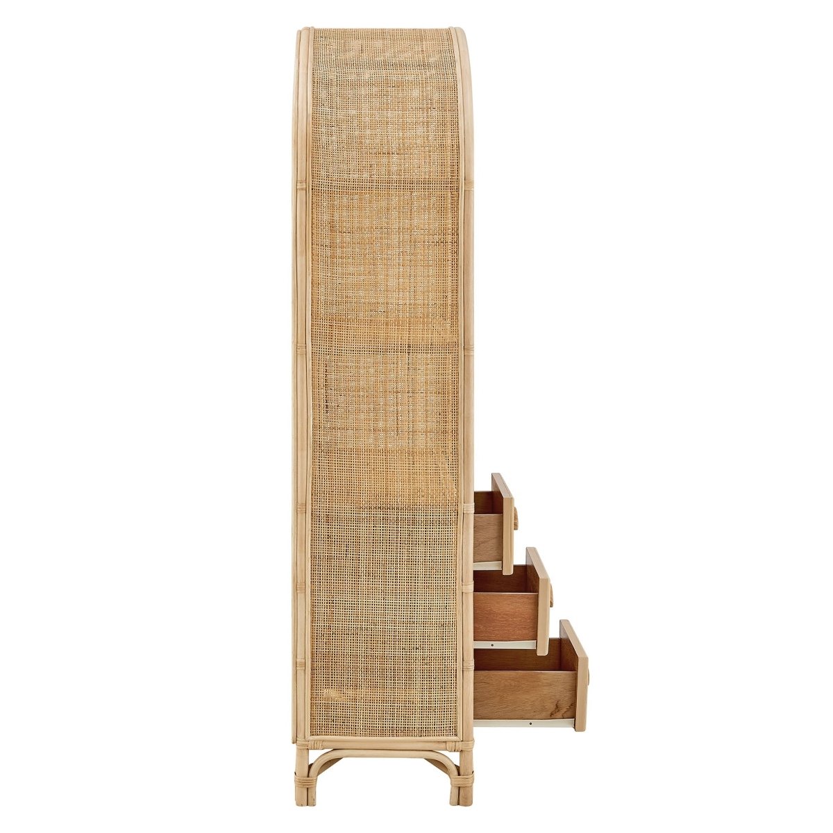 71" Tall Arched Natural Rattan Bookshelf with 6 Storage Drawers - Bookcases available at Alpine Outlets in Denver