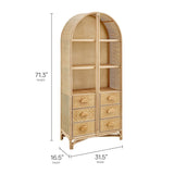 71" Tall Arched Natural Rattan Bookshelf with 6 Storage Drawers - Bookcases available at Alpine Outlets in Denver