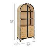 71" Tall Arched Natural Rattan Bookshelf with 6 Storage Drawers - Bookcases available at Alpine Outlets in Denver