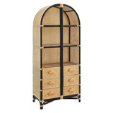 71" Tall Arched Natural Rattan Bookshelf with 6 Storage Drawers - Bookcases available at Alpine Outlets in Denver