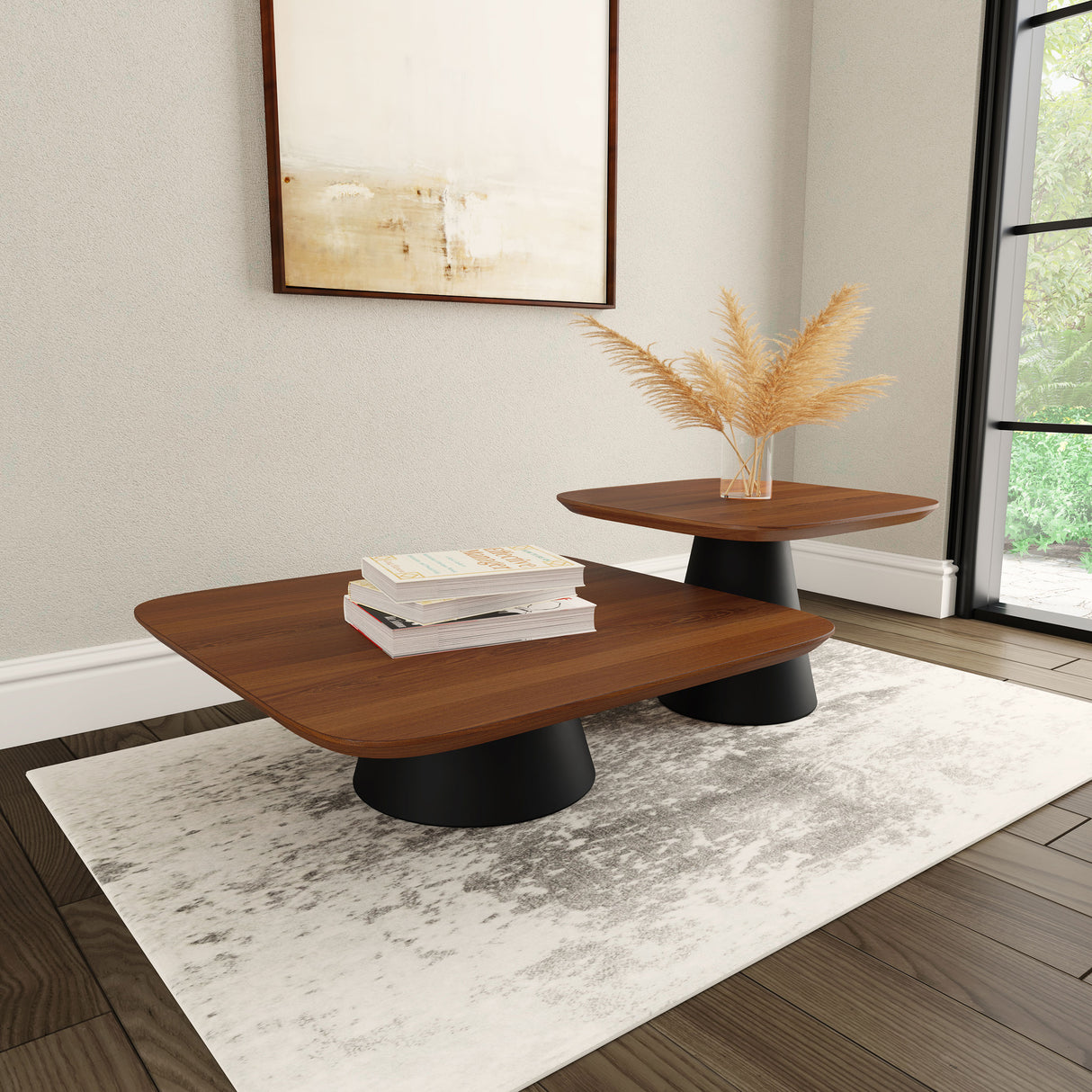 Eason 2-Piece Coffee Table Set Walnut and Black