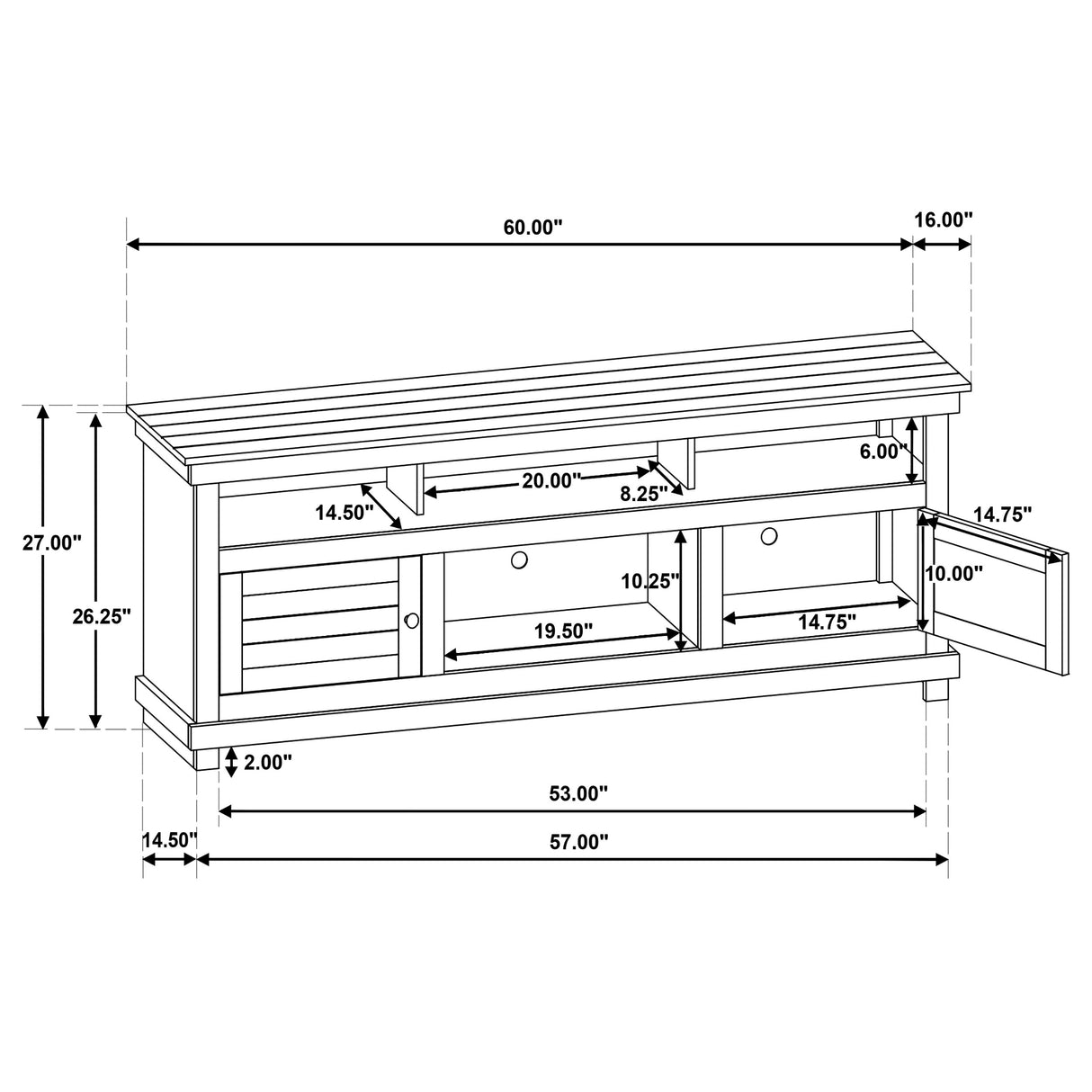 Payne 60-Inch TV Stand Media Console Distressed White