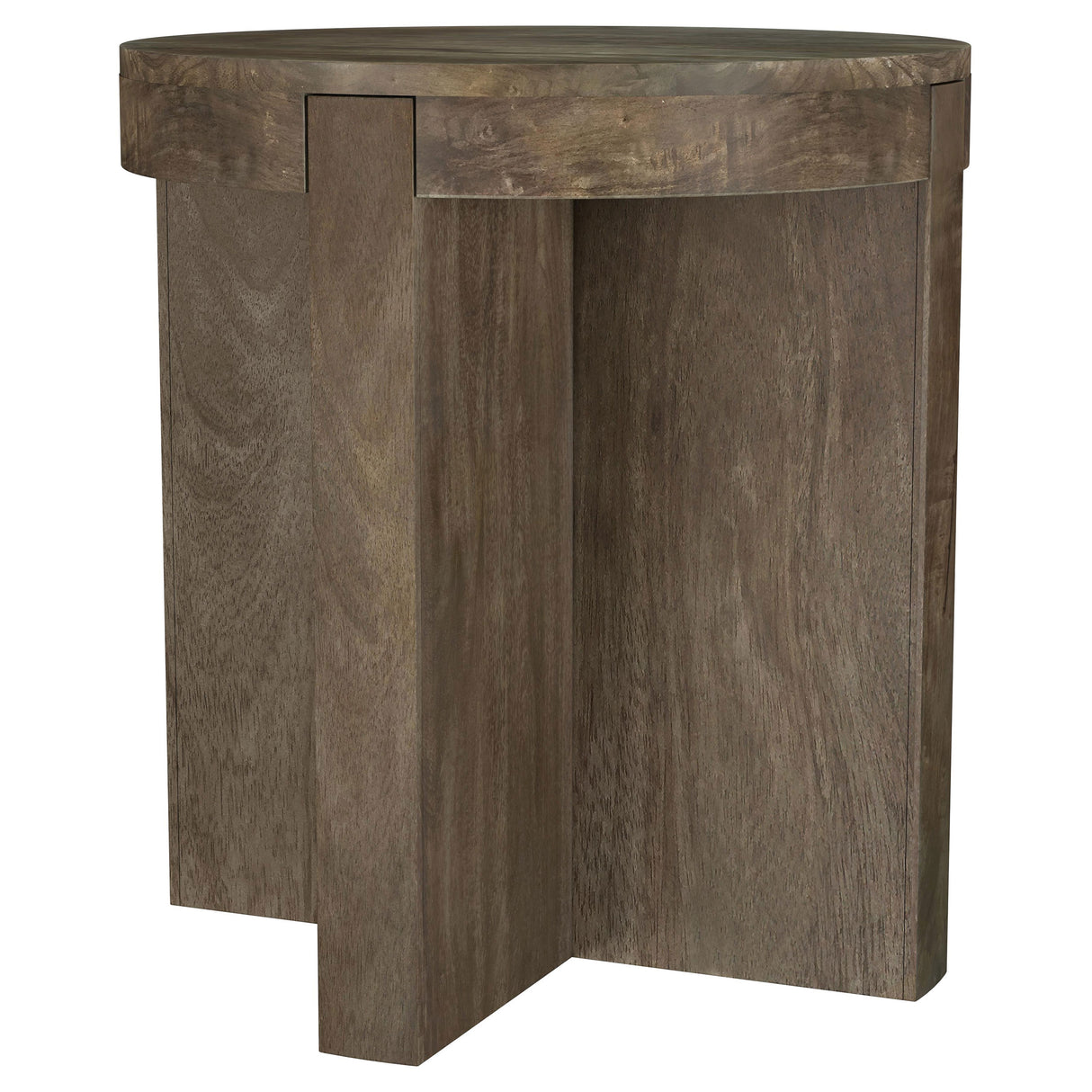 Kinkaid Round Solid Mango Wood End Table, Brown