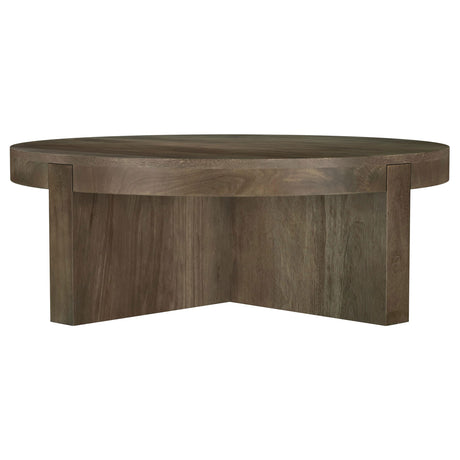 Kinkaid Round Solid Mango Wood Coffee Table in Brown