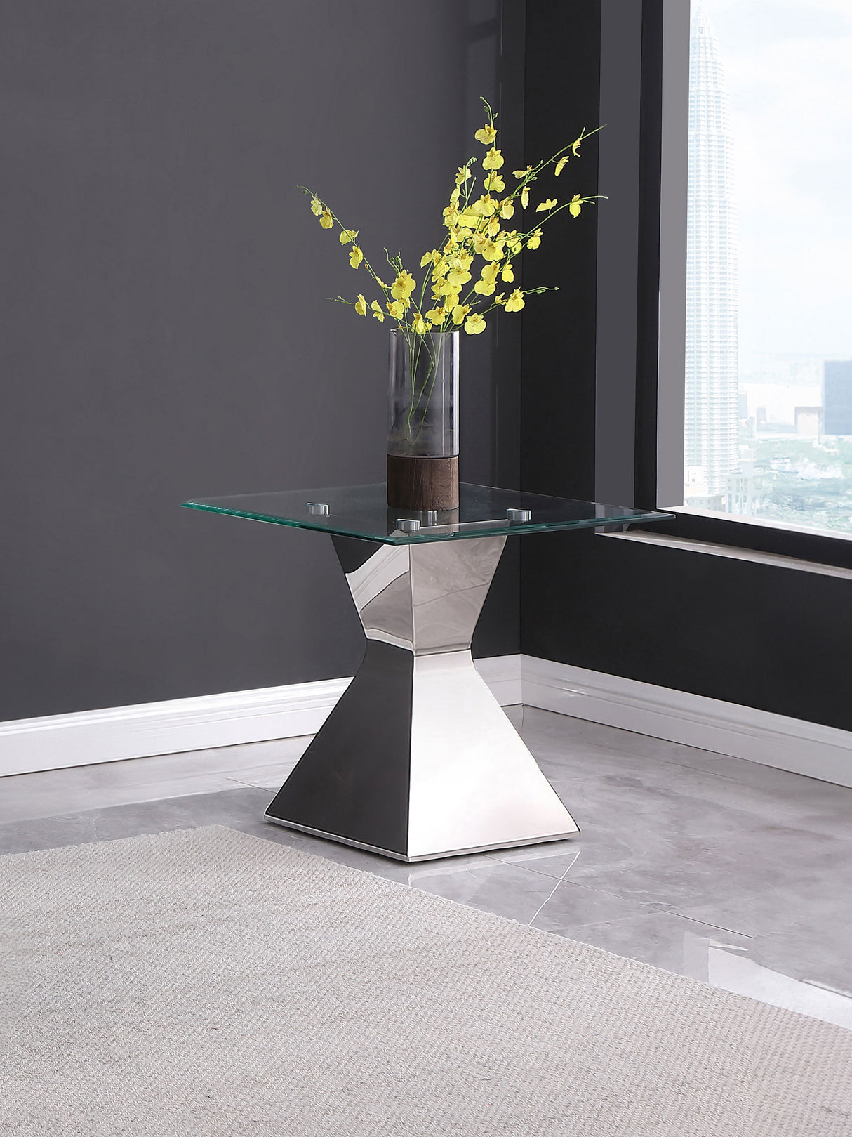 Jenny Glass Top Stainless Steel Side End Table