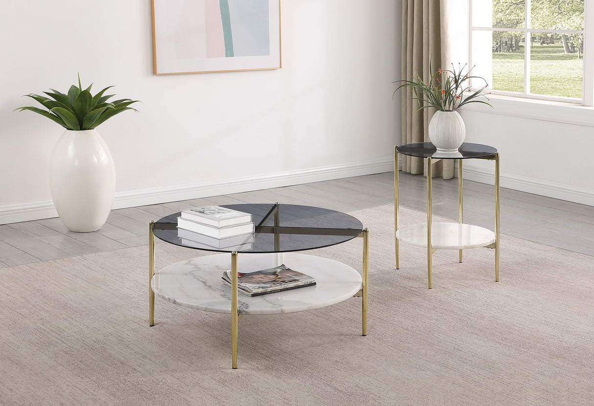 Jonelle 2-Piece Round Coffee and End Table Set, Gold