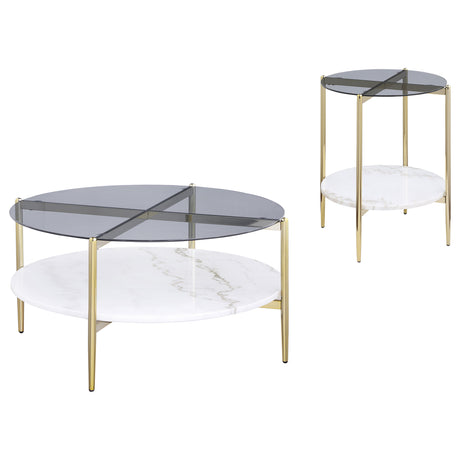 Jonelle 2-Piece Round Coffee and End Table Set, Gold