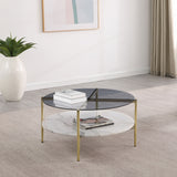 Jonelle Round Glass Top Coffee Table with White Marble Shelf
