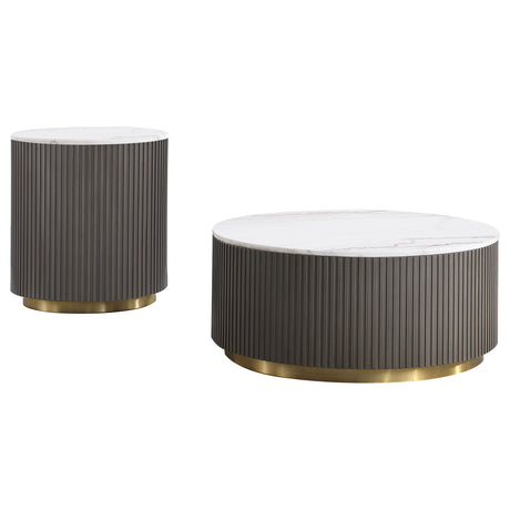 Jason 2-Piece Round White Marble Coffee Table Set