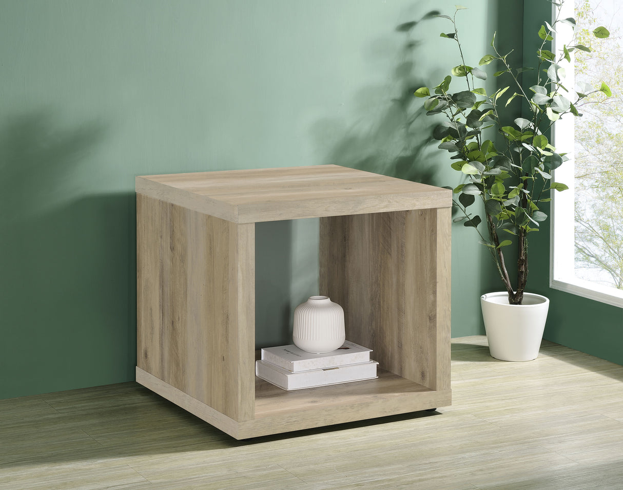 Frisco Square Engineered Wood Side Table, Distressed Pine