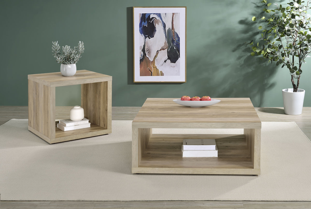 Frisco Square Engineered Wood Side Table, Distressed Pine
