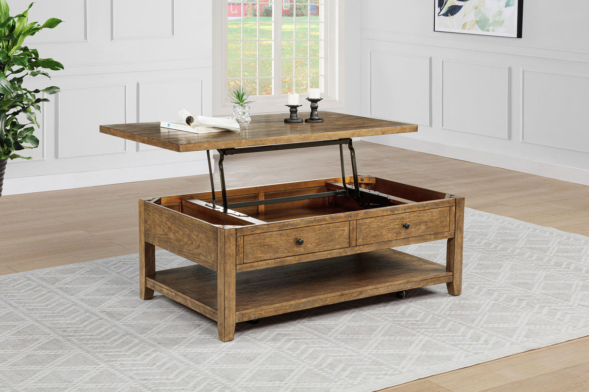 Payne 48-Inch Mobile Lift Top Coffee Table in Distressed Brown