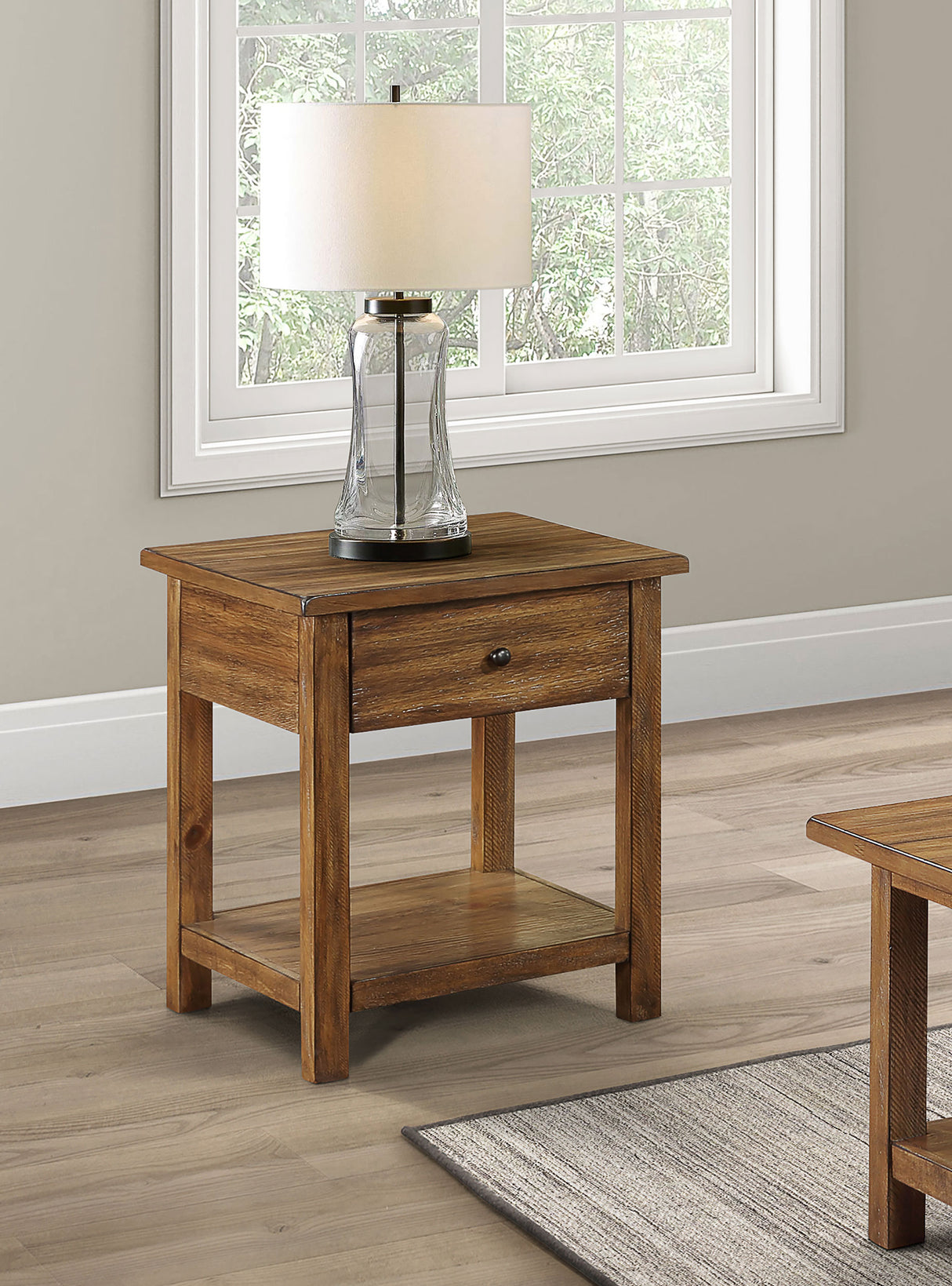 Payne 1-Drawer Wood End Table with Shelf, Distressed Brown
