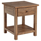 Payne 1-Drawer Wood End Table with Shelf, Distressed Brown