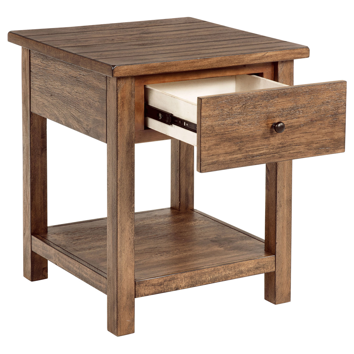 Payne 1-Drawer Wood End Table with Shelf, Distressed Brown