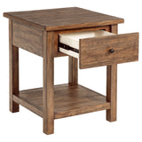 Payne 1-Drawer Wood End Table with Shelf, Distressed Brown