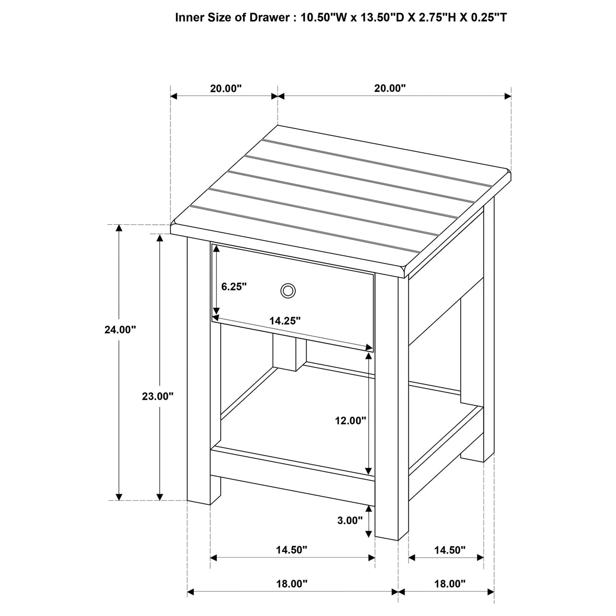 Payne 1-Drawer Wood End Table with Shelf, Distressed Brown